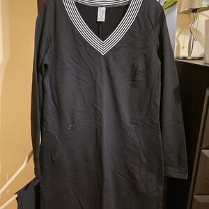 H&M Black Dress with Striped V-Neck